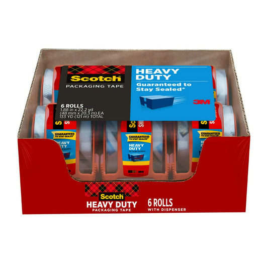 Scotch Heavy Duty Shipping Packaging Tape Dispensers, Clear, 1.88 in x 22.2 yd, 1.5" Core, 6 Pack EasyOptionXY LLC