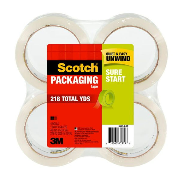 Scotch Sure Start Packaging Tape, Clear, 1.88 in x 54.6 yds, 4 Rolls EasyOptionXY LLC