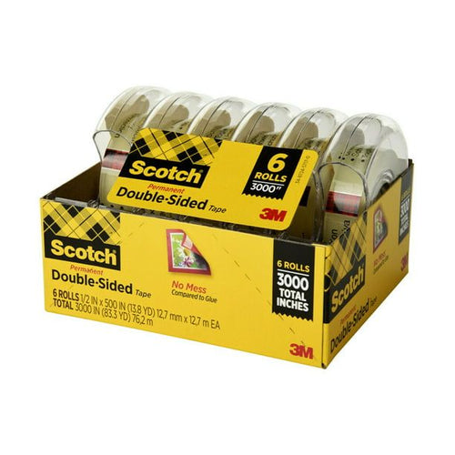 Scotch Double Sided Tape, Clear, 1/2" x 500", 6 Dispensers EasyOptionXY LLC