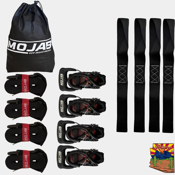1.6" x 15' Ratchet Tie-Down Set  (Pack of 4) , Closed Hook (Lifetime Warranty) MOJAB OFFROAD