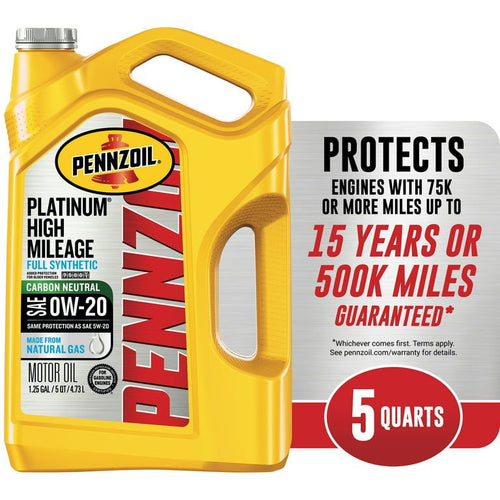 Pennzoil Platinum Full Synthetic High Mileage 0W-20 Motor Oil, 5 Quart EasyOptionXY LLC