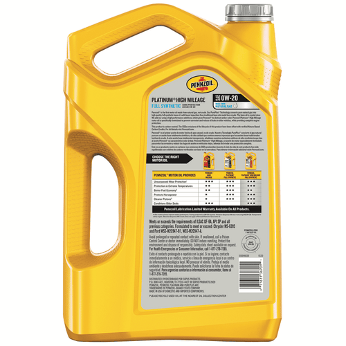 Pennzoil Platinum Full Synthetic High Mileage 0W-20 Motor Oil, 5 Quart EasyOptionXY LLC