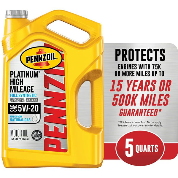 Pennzoil Platinum Full Synthetic High Mileage 5W-20 Motor Oil, 5 Quart EasyOptionXY LLC
