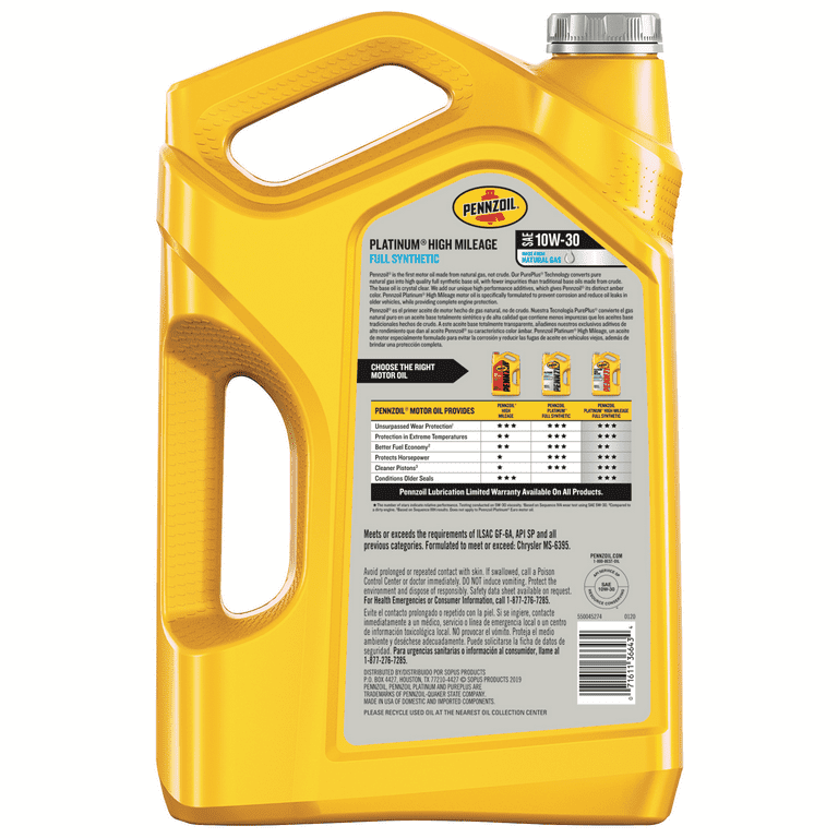 Pennzoil Platinum High Mileage Full Synthetic 10W-30 Motor Oil, 5 Quart EasyOptionXY LLC