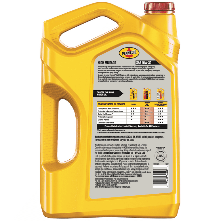 Pennzoil 10W30 High Mileage Motor Oil, 5-quart container EasyOptionXY LLC