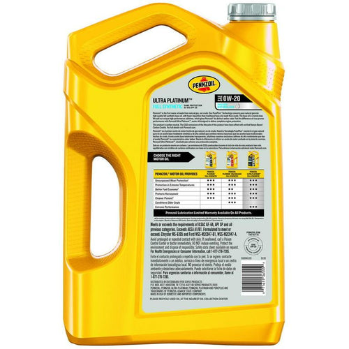 Pennzoil Ultra Platinum Full Synthetic 0W-20 Motor Oil, 5 Quart (3 Pack) EasyOptionXY LLC