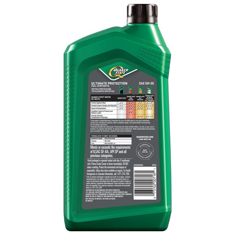 Quaker State Full Synthetic Ultimate Protection Dexos 5W-30 Motor Oil, 1 Quart EasyOptionXY LLC