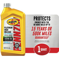 Pennzoil Platinum Full Synthetic High Mileage 0W-20 Motor Oil, 1 Quart EasyOptionXY LLC