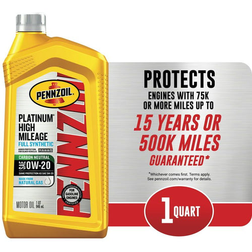 Pennzoil Platinum Full Synthetic High Mileage 0W-20 Motor Oil, 1 Quart EasyOptionXY LLC