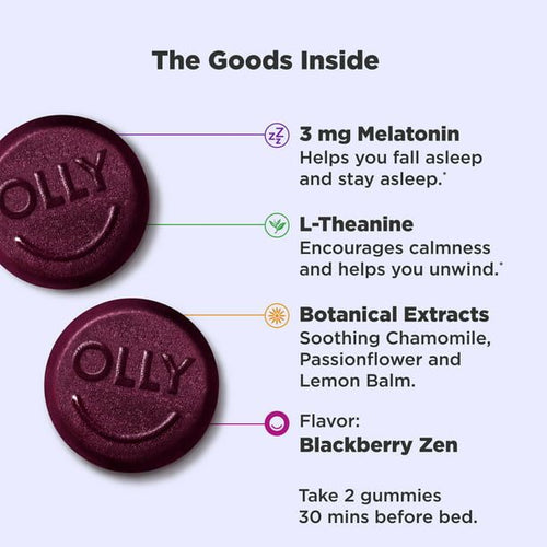 OLLY Sleep Gummy Supplement, 3mg Melatonin, L Theanine, Chamomile, Blackberry, 50 Count EasyOptionXY LLC