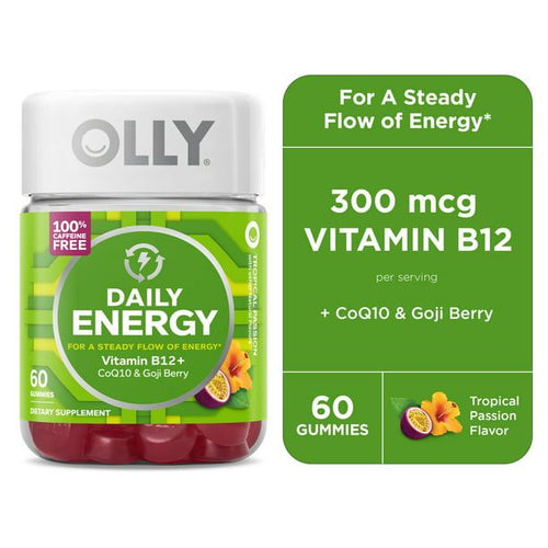 OLLY Daily Energy Gummy Supplement with CoQ10 & B12, Caffeine Free, Tropical, 60 Ct EasyOptionXY LLC