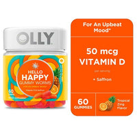 OLLY Hello Happy Gummy Worms, Mood Balance Support Supplement, Vitamin D, Tropical, 60 Count EasyOptionXY LLC