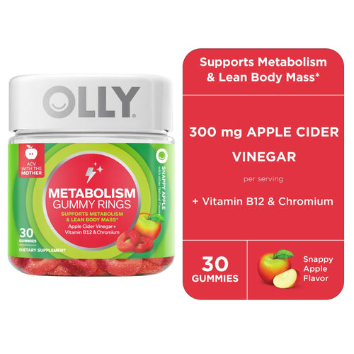 OLLY Metabolism Gummy Rings, Apple Cider Vinegar, B12, Chromium, Apple Flavor, 30 Count EasyOptionXY LLC