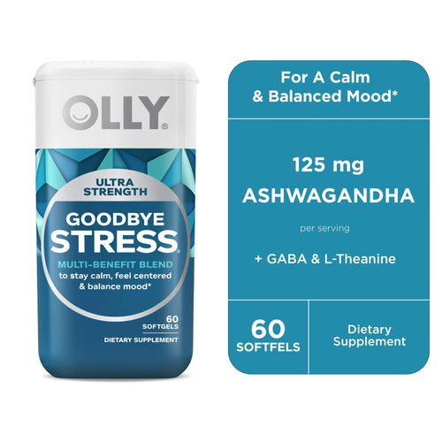 OLLY Ultra Strength Goodbye Stress Softgel, Stress Support, Ashwagandha, L-Theanine, 60 Count EasyOptionXY LLC