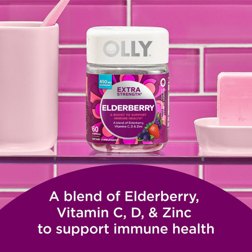 OLLY Extra Strength Elderberry Gummies, Immune Support, Vitamin C, D, Zinc, Berry, 60 Count EasyOptionXY LLC