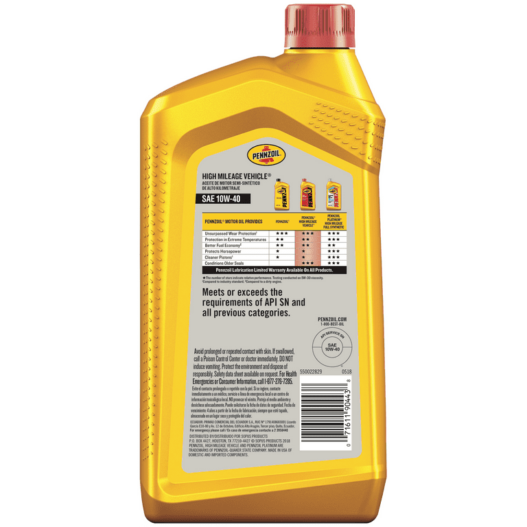 Pennzoil High Mileage 10W-40 Motor Oil for Vehicles over 75K Miles, 1 Quart EasyOptionXY LLC