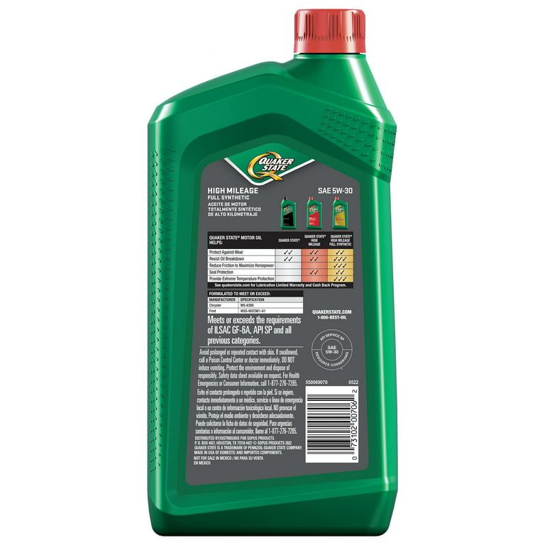 Quaker State Full Synthetic Dexos High Mileage 5W-30 Motor Oil, 1 Quart EasyOptionXY LLC