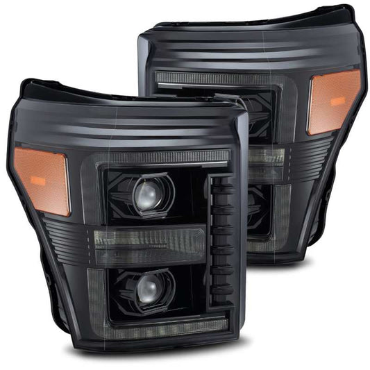 AlphaRex 11-16 Ford Super Duty PRO-Series Halogen Projector Headlights Alpha-Black
