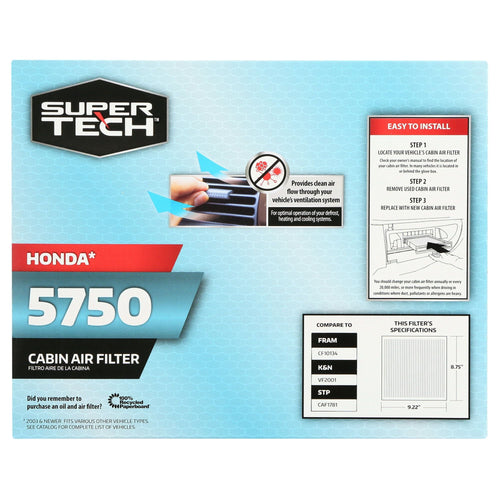 SuperTech Cabin Air Filter 5750, Replacement Cabin Air/Dust Filter for Honda EasyOptionXY LLC