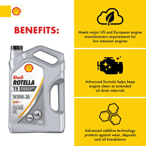 Shell Rotella T5 Synthetic Blend 10W-30 Diesel Engine Oil, 1-Gallon, 3 Pack Case EasyOptionXY LLC