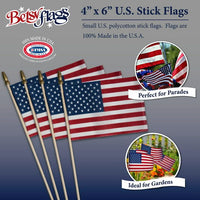 American Polycotton Stick Flag, 4" x 6" by Betsy Flags, 4-Pack EasyOptionXY LLC
