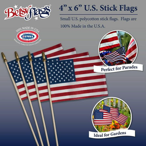 American Polycotton Stick Flag, 4" x 6" by Betsy Flags, 4-Pack EasyOptionXY LLC