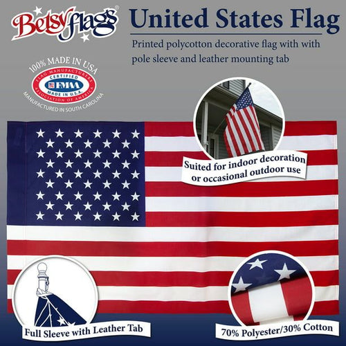 Printed Polycotton American Flag, Sleeved Banner Betsy Flags, 2.5' x 4' EasyOptionXY LLC