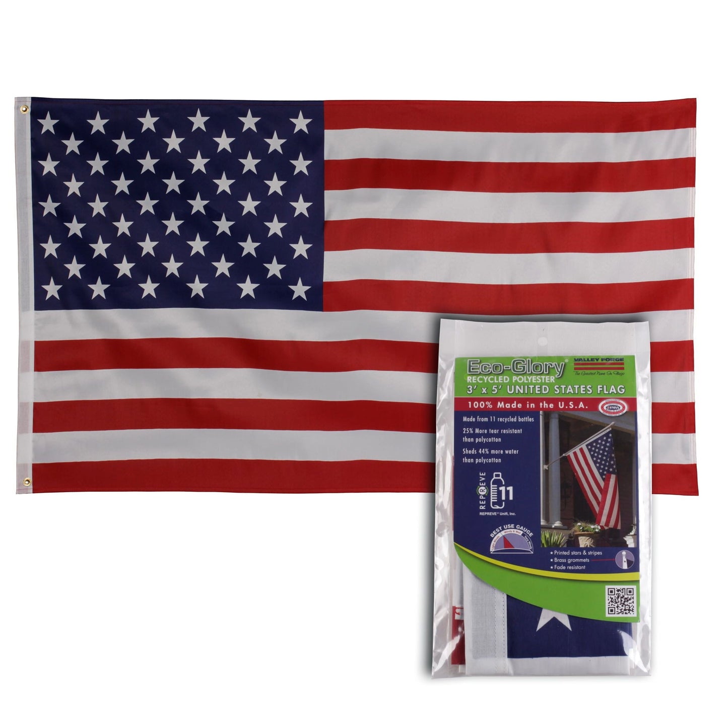 Recycled Polyester American Flag with Brass Grommets by Valley Forge, 3' x 5' EasyOptionXY LLC