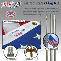 6 ft. Steel Flagpole Betsy Flags American Flag Kit, Sewn Nylon Flag, Grommeted, Silver EasyOptionXY LLC