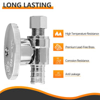 10 Pcs 1/2" PEX Crimp x 1/4" OD Compr. Straight Stop Valve, 1/4 Turn (Lead Free) Plumbingsell