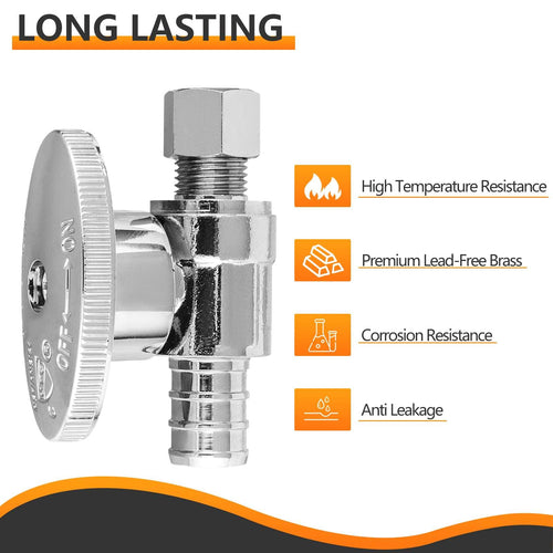 10 Pcs 1/2" PEX Crimp x 1/4" OD Compr. Straight Stop Valve, 1/4 Turn (Lead Free) Plumbingsell