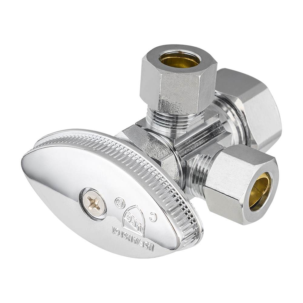 10 Pcs 5/8" OD Compr. x 3/8" OD Compr. x 3/8" OD Compr. Dual Angle Stop Valve, Multi Turn(Lead Free)