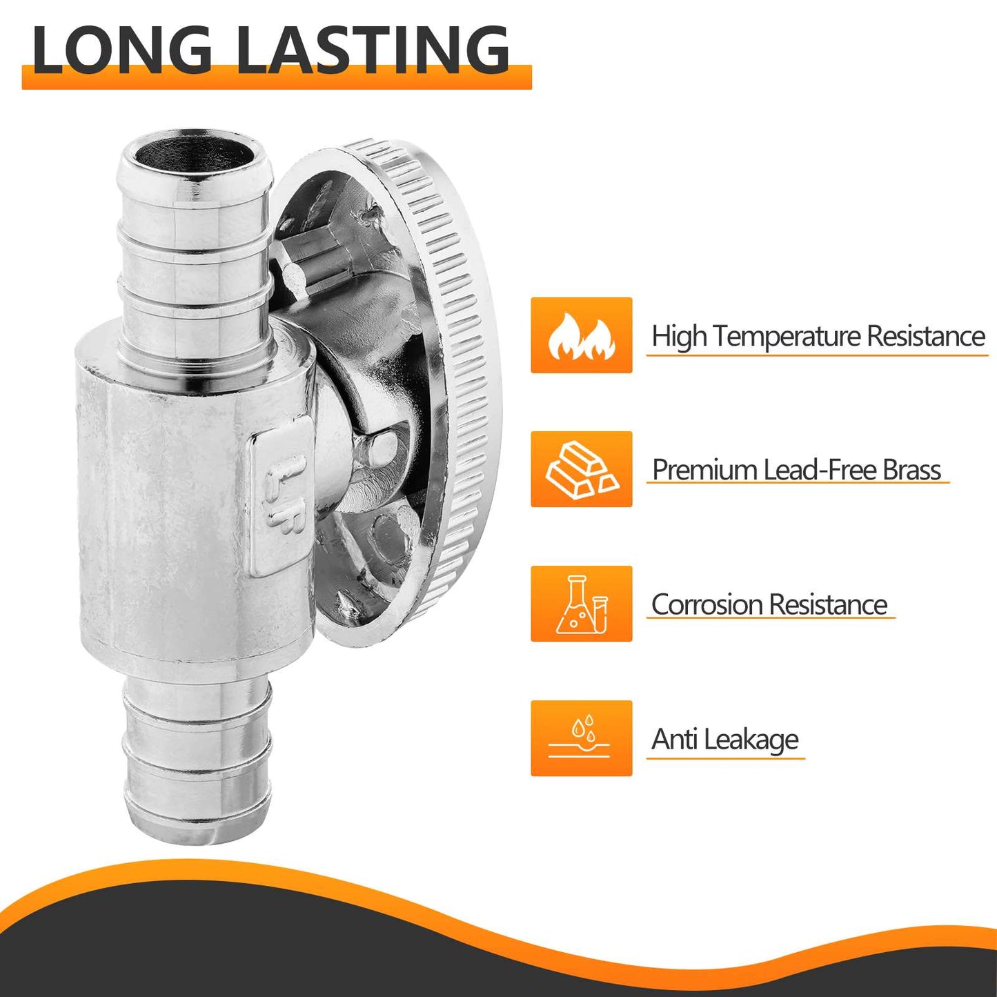 10 Pcs 1/2" PEX Crimp x 1/2" PEX Crimp Straight Stop Valve, 1/4 Turn (Lead Free)