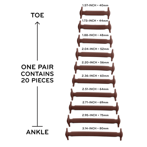 Brown Stretchy Tieless Silicone Elastic Shoelaces | 20 Straps The Original Stretchlace