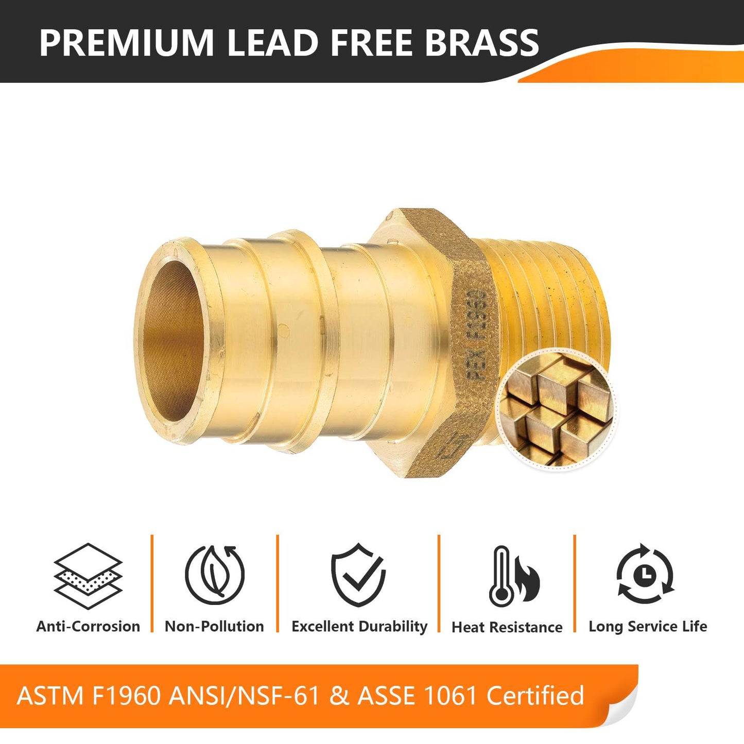 PEX A Expansion 3/4" PEX x 1/2" Male Threaded F1960 Adapter (Lead Free)
