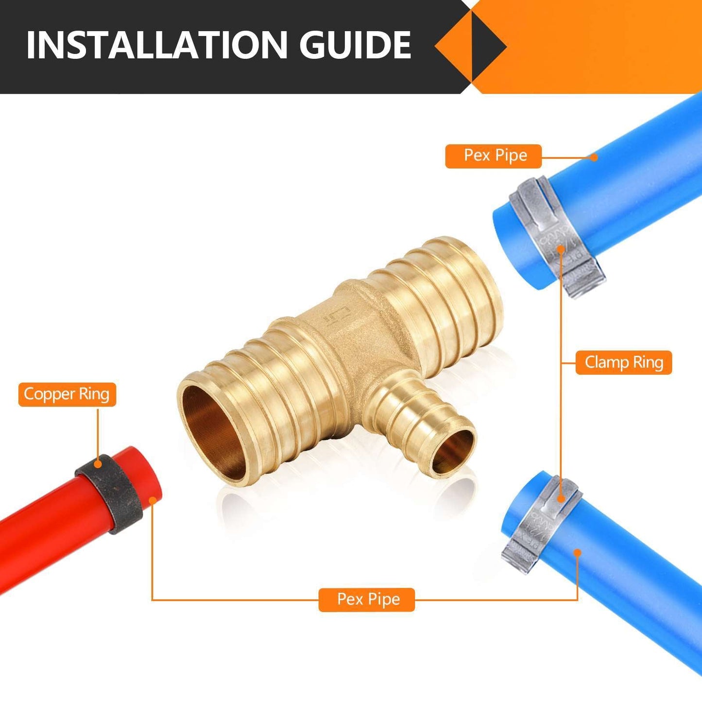 PEX-B Crimp 1" PEX x 1" PEX x 1/2" PEX Reducing Tee (Lead Free)