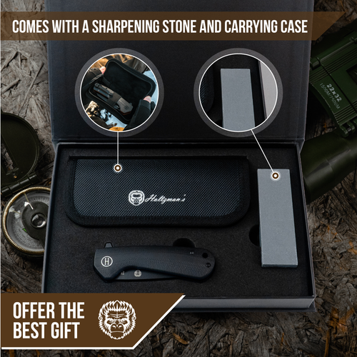 The Peasant Folding Pocket Knife Giftset for Men and Women (Black and Blue) Holtzman's Gorilla Survival