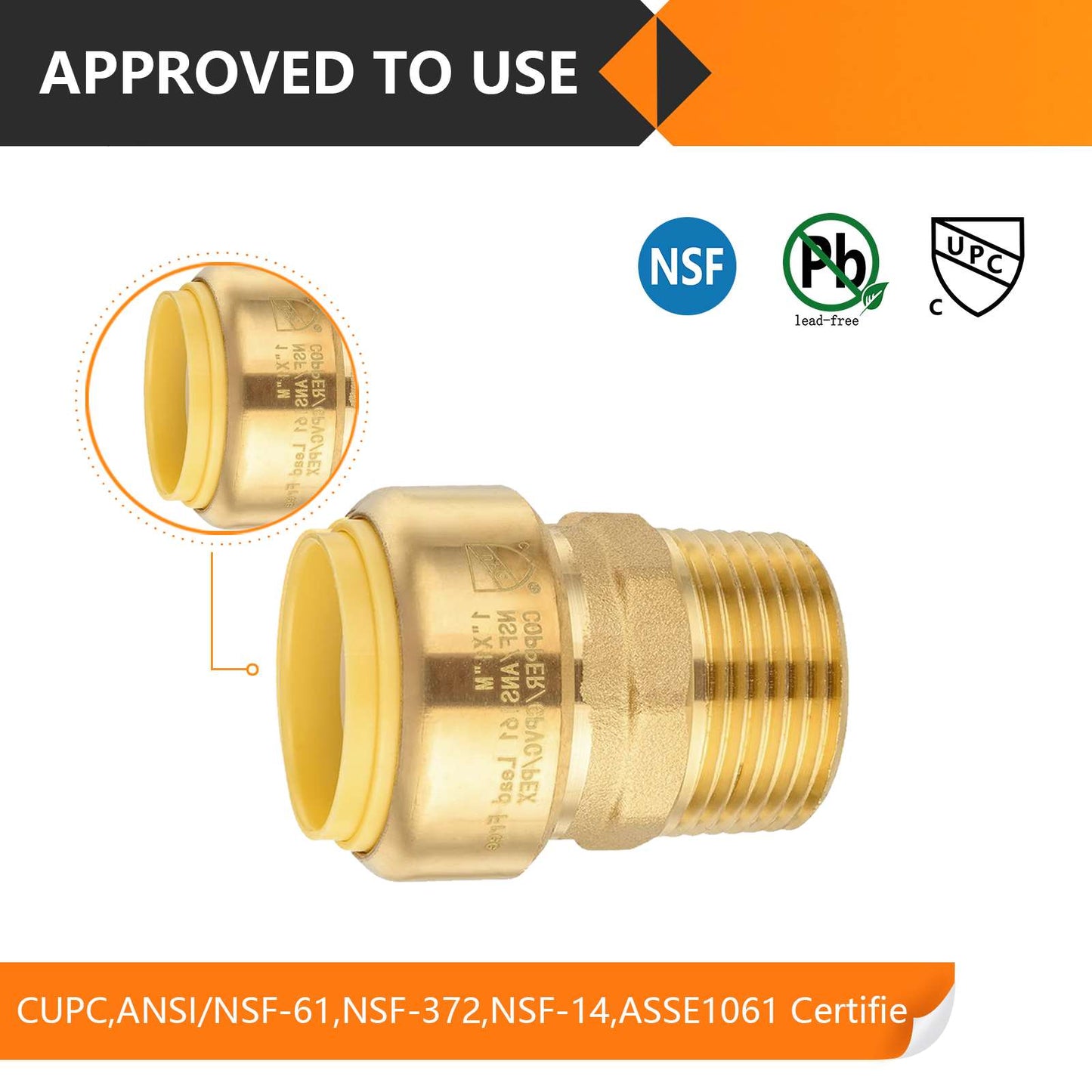 Push Fit 1" x 1" Male Threaded NPT Brass Coupling