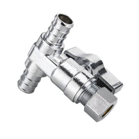 1/2" PEX Crimp x 1/2" PEX Crimp x 3/8" OD Compr. Tee Stop Valve, 1/4 Turn (Lead Free) Plumbingsell