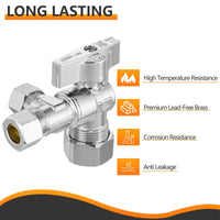10 Pcs 1/2" NOM (5/8" OD) Inlet x 3/8" OD Outlet x 3/8" OD Outlet Split Angle Stop Valve, 1/4 Turn (Lead Free) Plumbingsell
