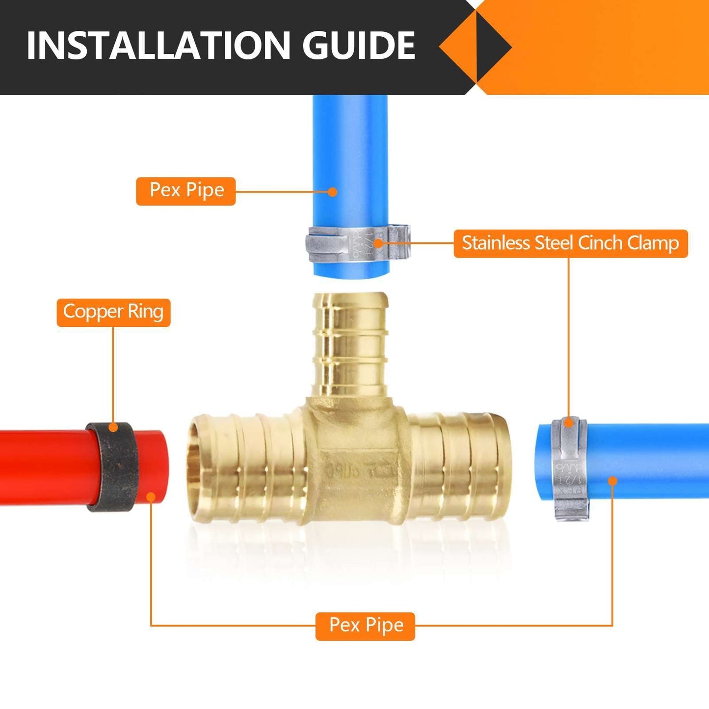PEX-B Crimp 3/4" PEX x 3/4" PEX x 1/2" PEX Reducing Tee (Lead Free)