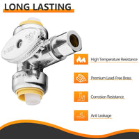 10 Pcs 1/2" Push Connect x 1/2" Push Connect x 3/8" OD Compr. Tee Stop Valve, 1/4 Turn (Lead Free) Plumbingsell