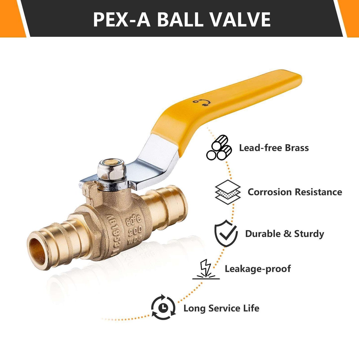 10 Pcs 1/2" PEX Expansion Ball Valve, Yellow (Lead Free)