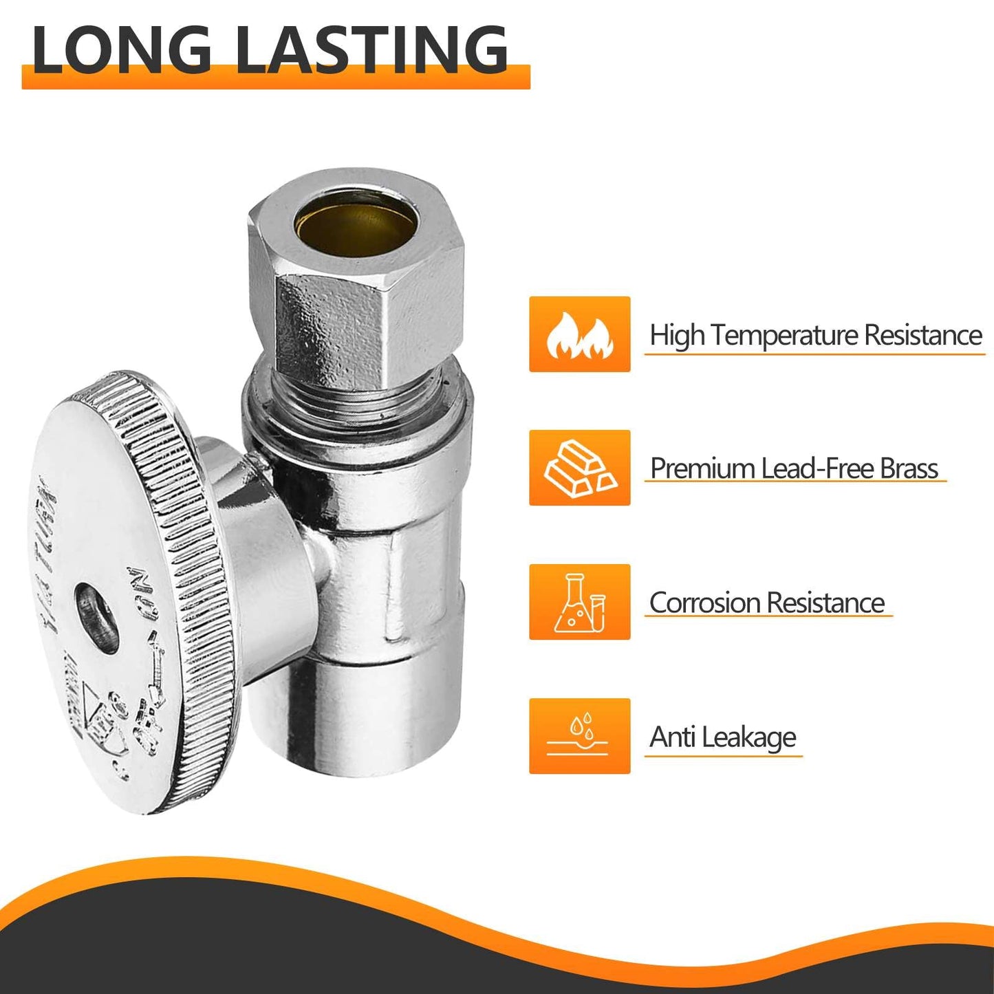 10 Pcs 1/2" Sweat x 3/8" OD Compr. Straight Stop Valve, 1/4 Turn (Lead Free)