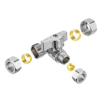 10 Pcs 5/8" OD Compr. x 5/8" OD Compr. x 3/8" OD Compr. Tee Stop Valve, 1/4 Turn (Lead Free) Plumbingsell