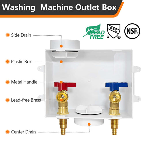 10 Pcs 1/2" PEX Crimp (F1807) Inlet, Washing Machine Outlet Box, with Center Drain