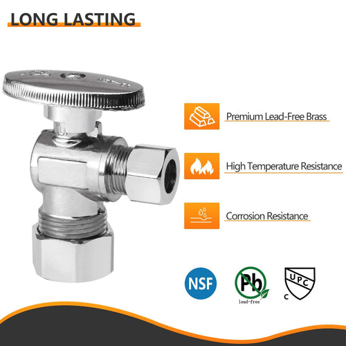1/2" Nominal (5/8" OD) Compr. x 3/8" OD Compr. Angle Stop Valve, 1/4 Turn (Lead Free) Plumbingsell