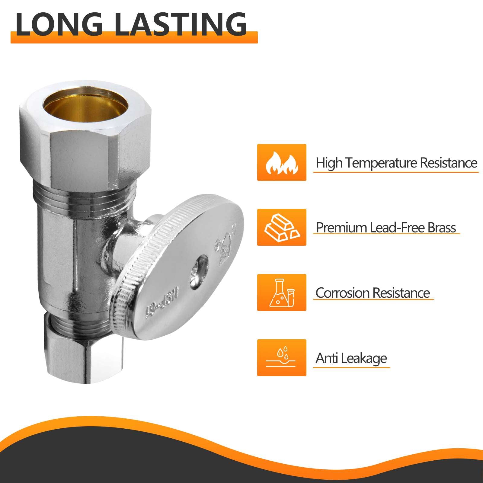 10 Pcs 1/2" Nominal (5/8" OD) Compr. x 3/8" OD Compr. Straight Stop Valve, 1/4 Turn (Lead Free) Plumbingsell