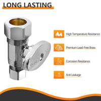 10 Pcs 1/2" Nominal (5/8" OD) Compr. x 3/8" OD Compr. Straight Stop Valve, 1/4 Turn (Lead Free) Plumbingsell