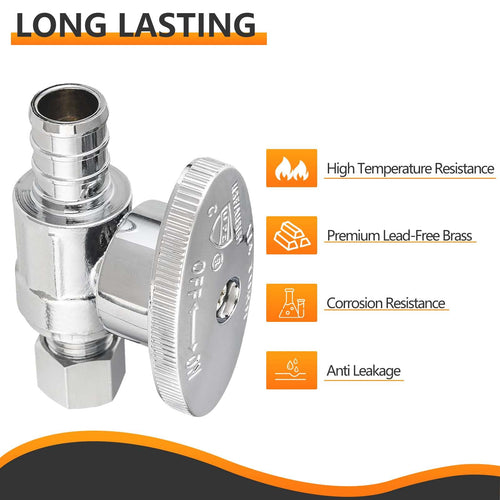 10 Pcs 1/2" PEX Crimp x 3/8" OD Compr. Straight Stop Valve, 1/4 Turn (Lead Free) Plumbingsell